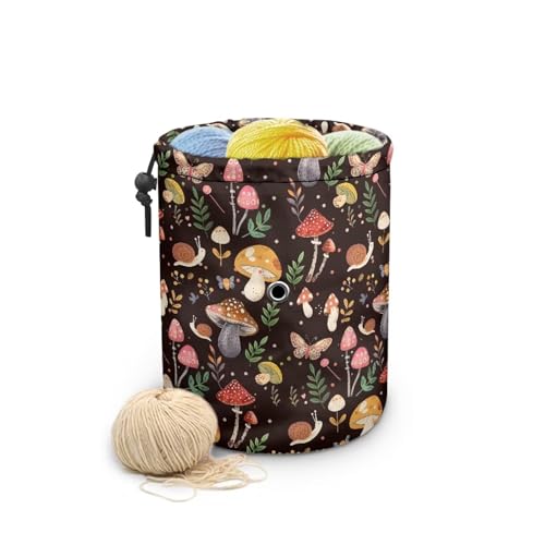 Image of Sellikakes Mushroom Yarn Bag, Small Crochet Bag Organizer, Drawstring Yarn Storage Knitting Bags, Portable Mini Yarn Holder for Crocheting Project