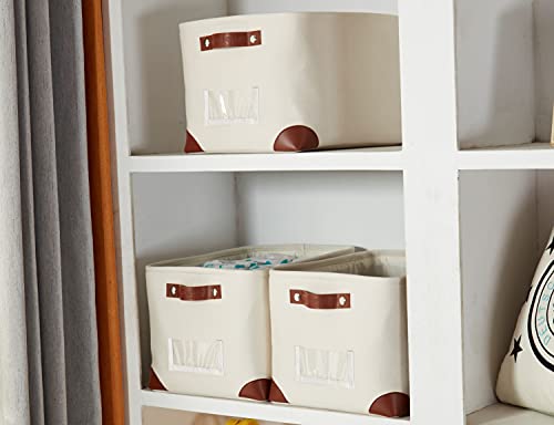 Image of DECOMOMO Foldable Storage Bin W /Label Holders | Collapsible Sturdy Cationic Fabric Storage Basket W /Handles for Organizing Shelf Nursery Home Closet (Creamy White, Large - 15 x 11 x 9.5-3 Pack)