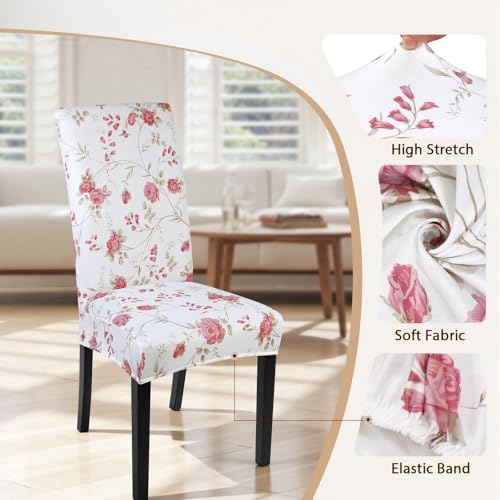 Image of SearchI Dining Room Chair Covers Set of 6, Stretch Printed Floral Parsons Chair Slipcovers Removable Washable Kitchen Chair Protector Cover for Dining Room, Hotel, Ceremony (Floral Pattern)