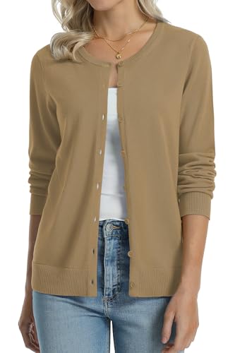 Image of QUALFORT Women's 100% Cotton Lightweight Cardigans Long Sleeve Knitted Button Down Sweater