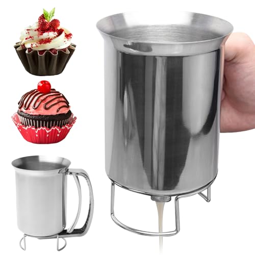 Batter Dispenser with Squeeze Handle Food Grade Leakproof Pancake Mix Dispenser with Stand Large Capacity Stainless Steel Batter Dispenser.