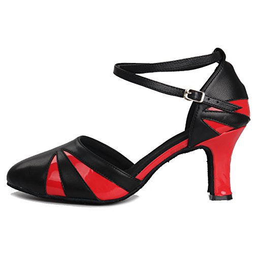 HROYL Zapatos de Latino Mujer Cerrados Salsa Tango Zapatos Baile de Salón Zapatos de Baile para Fiesta,513-Negro+Rojo-7,EU36.5
