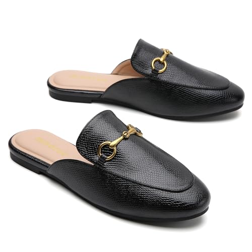 Image of Minorsu Buckle Mules for Women Flats Loafers Shoes for Work Office Business