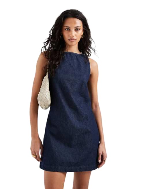 KOTTY Women's Sleeveless Denim Dress | Solid Casual Western Mini Dress | Dark Blue Deal
