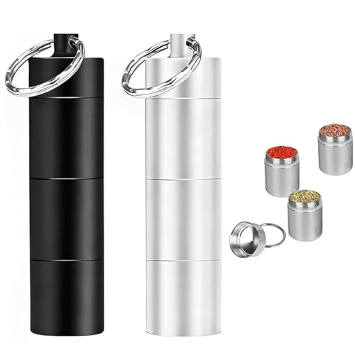 JOYOLA 2 Stück Mini Salzstreuer für Unterwegs Gewürzdosen Mini Gewürzstreuer Camping Kleine Gewürzgläser Set Wasserdichte Aluminium Salzstreuer mit Deckel für Camping Picknick Reise