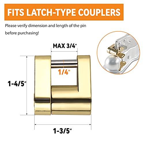 Czc Auto Trailer Lock Dia 1/4 Inch, Coupler Lock 3/4 Inch Span Trailer Hitch Lock With Keys Trailer Coupler Lock For Tow Boat Rv Truck Car's Coupler (1 Pack, Brass) #TOP1
