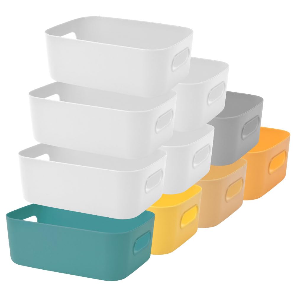 AUAUY 10pcs Plastic Storage Boxes, Plastic Organizer Boxes, Bathroom Organizer Boxes, Plastic Storage Boxes, Durable Open Containers for Home with Handles (Small)