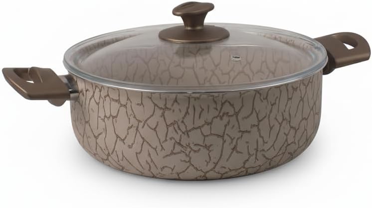 Papilla Magma 22 cm Derin Tencere -   D  Beyaz ve Bronz Detayl  Yanmaz Yap maz Cam Kapakl   orba ve Yemek Tenceresi