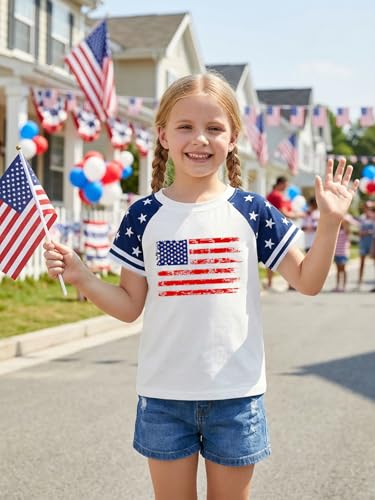 Image of YHHR Boys Girls USA Shirt 250 Anniversary Shirt for Girl 4th of July Shirts Toddler American Flag Patriotic Tee 5-12 Years