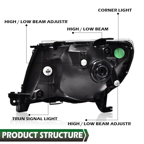 Image of GRAND ORANGE Headlights Assembly Fit Toyota Tacoma 2005 2006 2007 2008 2009 2010 2011 8111004163, TO2503157, 8115004163, TO2502157 Bumper Headlamp Smoke lens Chrome Housing Amber Reflector