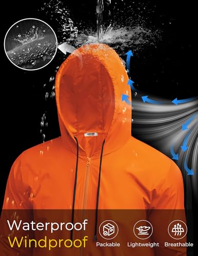 Image of COOFANDY Mens Packable Rain Jacket Lightweight Waterproof Raincoat with Hood Outdoor Rain Gear Travel Hiking Cycling