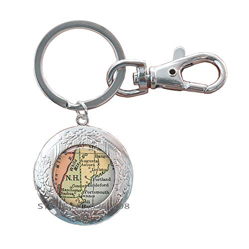 New Hampshire map Key Ring, New Hampshire map Locket Keychain