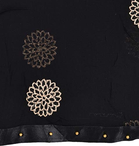 Image of YOUTHQUAKE Golden Floral Embroidery Work Chiffon Dupatta for Womens & Girls with Fancy Moti Lace