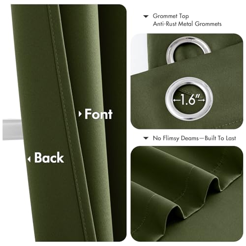 Image of MIULEE Blackout Curtains for Bedroom Living Room 2 Panels, Thermal Insulated Room Darkening Drapes Grommet Noise Reducing Light Blocking Window Treatments 72 Inches Long 34x72 Inch Olive Green