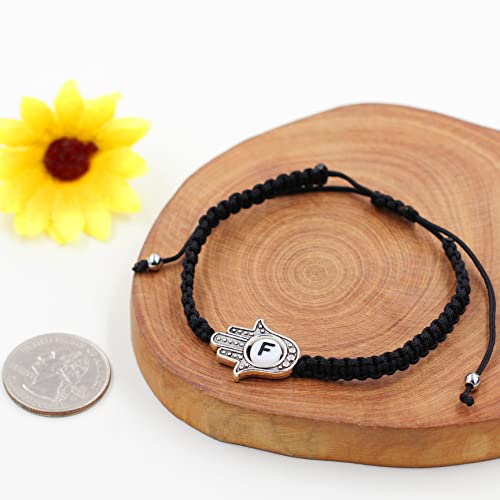 Image of Uloveido Customized A to Z 26 Letters Hand of Fatima Bracelet - Fatima Hamsa Hand Evil Eye Protection Bracelet Lucky Charm Adjustable Braided Black String