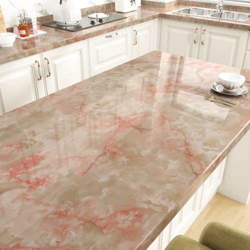 Papel de contacto de mármol rosa autoadhesivo e impermeable para renovar armarios y encimeras 4