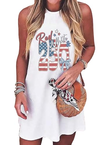 Image of American Flag Tank Dress for Women 4th of July Patriotic Graphic Sleeveless Mini Dress Casual Vacation Short Dresses