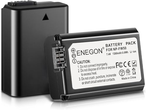 ENEGON NP FW50 Recargable Li Ion Batería 2x1300mAh para Sony ZV E10,NEX 3/5/7Series,SLT A Series, Alpha a3000,a55, a5000, a5100, a6000,a6100,a6300,a6400,a6500, a7/a7II/a7s/ a7sII/a7r/a7rII, rx10