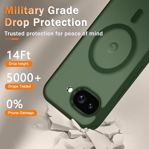 Image of for Google Pixel 10a Case, Matte Magnetic Phone Cover [with 1 Screen Protector] [Support for MagSafe] [Shockproof Military Grade Protection] Translucent Frosted Back, Sage Green