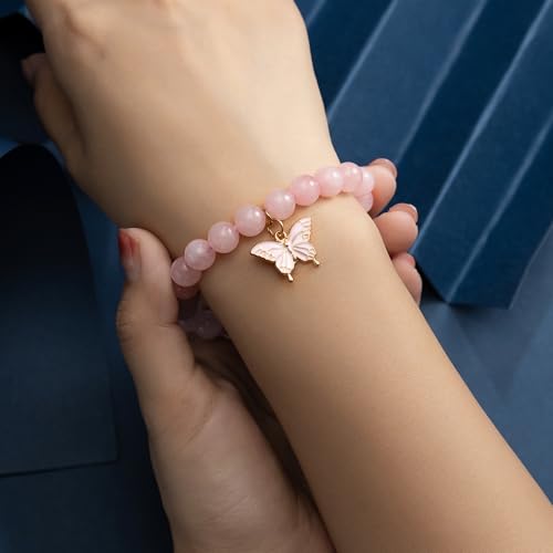 Girls Birthday Gifts Butterfly Bracelets Gift Box,for Daughter Granddaughter Friends Niece Teens Natural Stone Bead Bracelets 5