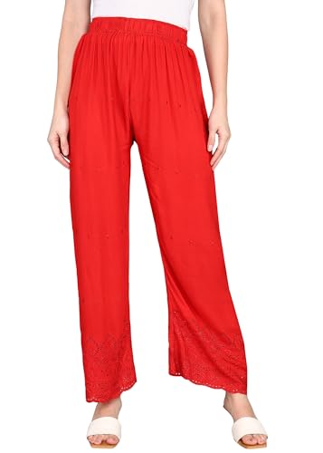 Image of Averno Women's Regular Fit Chikankari Rayon Palazzo| Loose Fit Flared Wide Leg Palazzo Pants for Women and Girls | Ideal for Feastival, Ethinic, & Office