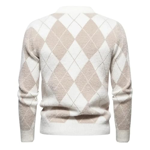 Men'S O-Neck Sweater Soft Warm Knitted Long-Sleeved Diamond Pattern Sweater Pullover Top2