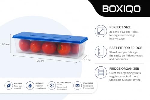 Image of Fridge Storage Containers Set of 6 (1500 ML Each), Stackable Fridge Organizer Boxes with Blue Lids, Food Storage for Fruits, Vegetables, Kitchen & Refrigerator Use