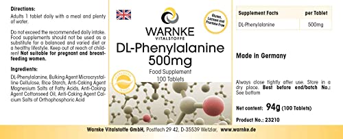 DL-Fenylalanine 500mg - hoge dosering & veganistisch - 100 tabletten | Warnke Vitalstoffe - Duitse apothekerskwalitei - Afbeelding 4