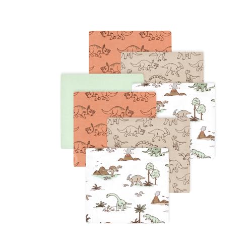 Image of Little Treasure Hudson Baby Cotton Poly Flannel Receiving Blankets Multipack, Orange Dinosaur Adventures, 30x30 inches