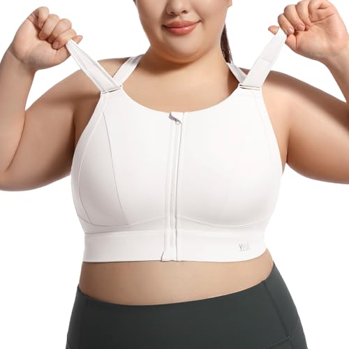 Image of High Impact Sports Bras for Women Adjustable Zip Front Plus Size Workout Bra Full Coverage Removable Padded Running