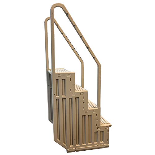 Confer Step-1Vm Stair Ladder Entry System With 4 Steps And 2 Handrails For Flat Bottom Above Ground Swimming Pool, Snap-In Installation, Warm Beige #TOP2