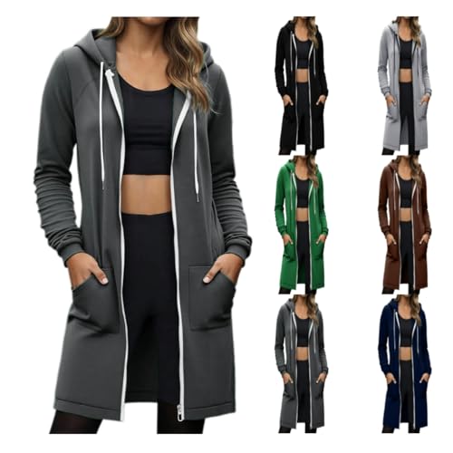 Fall Cardigans For Women 2025 Long Women's Zip Up Hoodies Oversized Long Sleeve Cardigan Casual Coat With Pockets