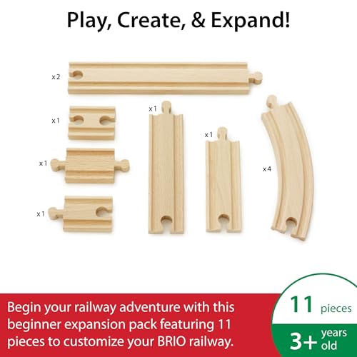 brio world expansion pack beginner - 11-piece wooden train track set - compatible with all railway sets - fsc-certified wooden tracks - enhances cognitive skills