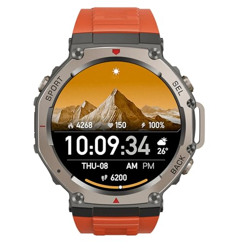 Reiteag Sekoda GPS Smartwatch Frecuencia Dual, Más De 170 Datos De Actividad Física Y Salud, 15 Días De Duración De La Batería, Frecuencia Cardíaca Y SPO₂, Resistente Al Agua. (Naranja)