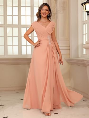 Clothfun Simple V Neck Mother of The Bride Dresses Lace Appliques Chiffon Sleeveless Mother of The Groom Dress CY2172