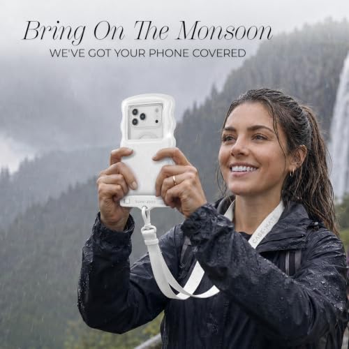 Image of Case-Mate Wavy IP68 Large Waterproof Phone Pouch - Ivory Twinkle | Hidden Pocket for Card /Cash - Floating Mobile Cover w /Crossbody Lanyard - Fits All Phones - Travel Accessory for Beach & More