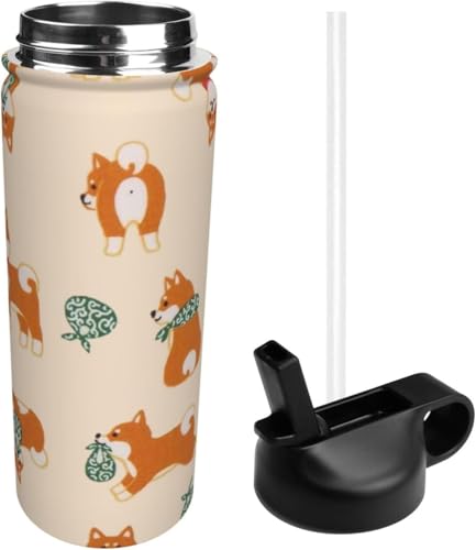 スポーツ水筒 柴犬 和柄 緑 唐草模様 ステンレスボトル スポーツボトル 魔法瓶 真空断熱 保温ポット 大容量 ステンレス製 おしゃれ ウォーターボトル 直飲み 耐冷耐熱 男の子 女の子 アウトドア 便利 旅行用 532ml 贈り物