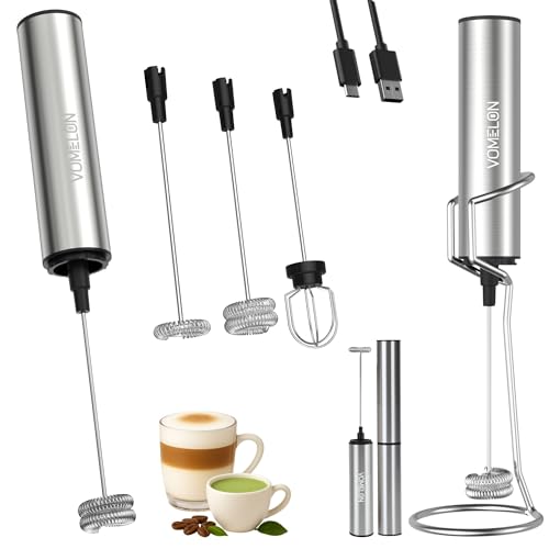 VOMELON Rechargeable Milk Frother with Stand, Electric Whisk