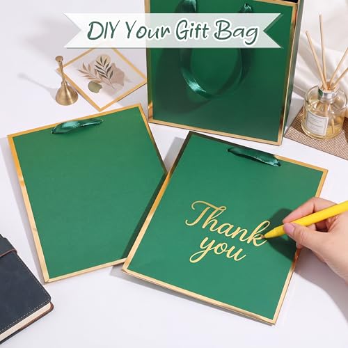 Image of Yeaqee 24 Pack Metallic Paper Gift Bag with Tissue, Green Gold