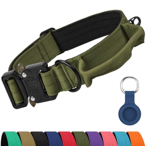Joytale Tactical Dog Collar with Handle, AirTag Holder, Army Green, M