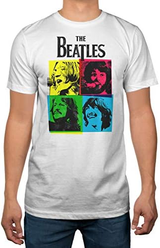 The Beatles Pop Art Faces Men's T-Shirt (X-Large) White