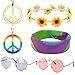 Produktbild BETESSIN Hippie Kostüm Set 6 Stück Hippie Kostüm Accessoires Vintage inkl. 2 x Hippie Brillen, 2 x Peace Ketten, 1 x Sonnenblumen Haarband und 1 x Hippie Stirnband für 60er 70er Jahre Outfit Damen