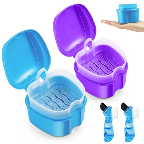 Flintronic 2PCS Caja de Prótesis con Colador, Caja Ferula Dental, caja de Baño de Dentadura Dental, cubierta Portátil para caja para Dentaduras para Guardar y Limpiar Dientes Postizos