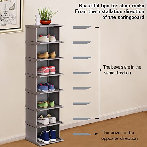 Kanav 8 Tiers Shoe Rack - Vertical Narrow Shoe Shelf Storage Organizer Sturdy Space Saving - Tall Narrow Shoe Rack For Entryway Closet Hallway #TOP4