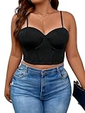 MakeMeChic Women's Plus Size Sleeveless Slim Fit Crop Cami Top Zip Back Bustier Corsets Camisole Partywear Black 2XL