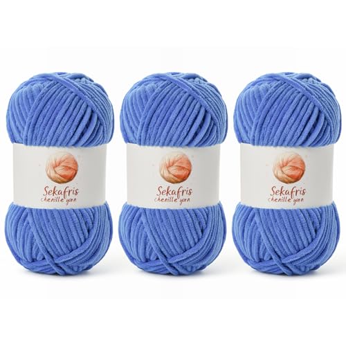 Image of Chenille Yarn for Crocheting, Size 5 Bulky,3 Azure | 300g /393yds Soft Chunky Velvet Yarn for Crochet and Knitting,Fluffy Baby Yarn for Amigurumi,Blankets and DIY Crafts.