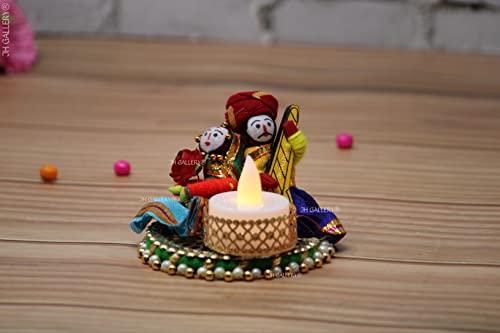Image of JH Gallery Handmade Recycled Rajasthani Dolls Puppet Tealight Candle Holder for Home Decor - Multicolor Pack of 1, Home Decoration Items for Living Room.