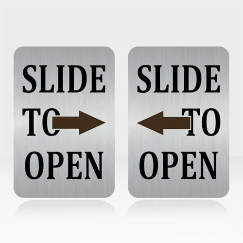 Image of Slide to Open Sign, 6x4 Inch, Durable Steel, Self-Adhesive