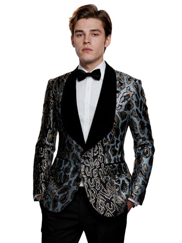 Suits for Men Slim Fit Shawl Velvet Lapel Tuxedo Blazer Printed Pattern Prom Party Event Banquet Business4