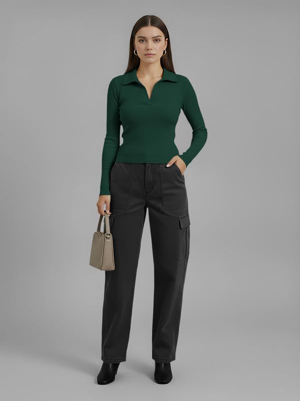 Image of Dream Beauty Fashion Women's Collared Neck Long Sleeve Slim Fit Casual Tee Top for Woman